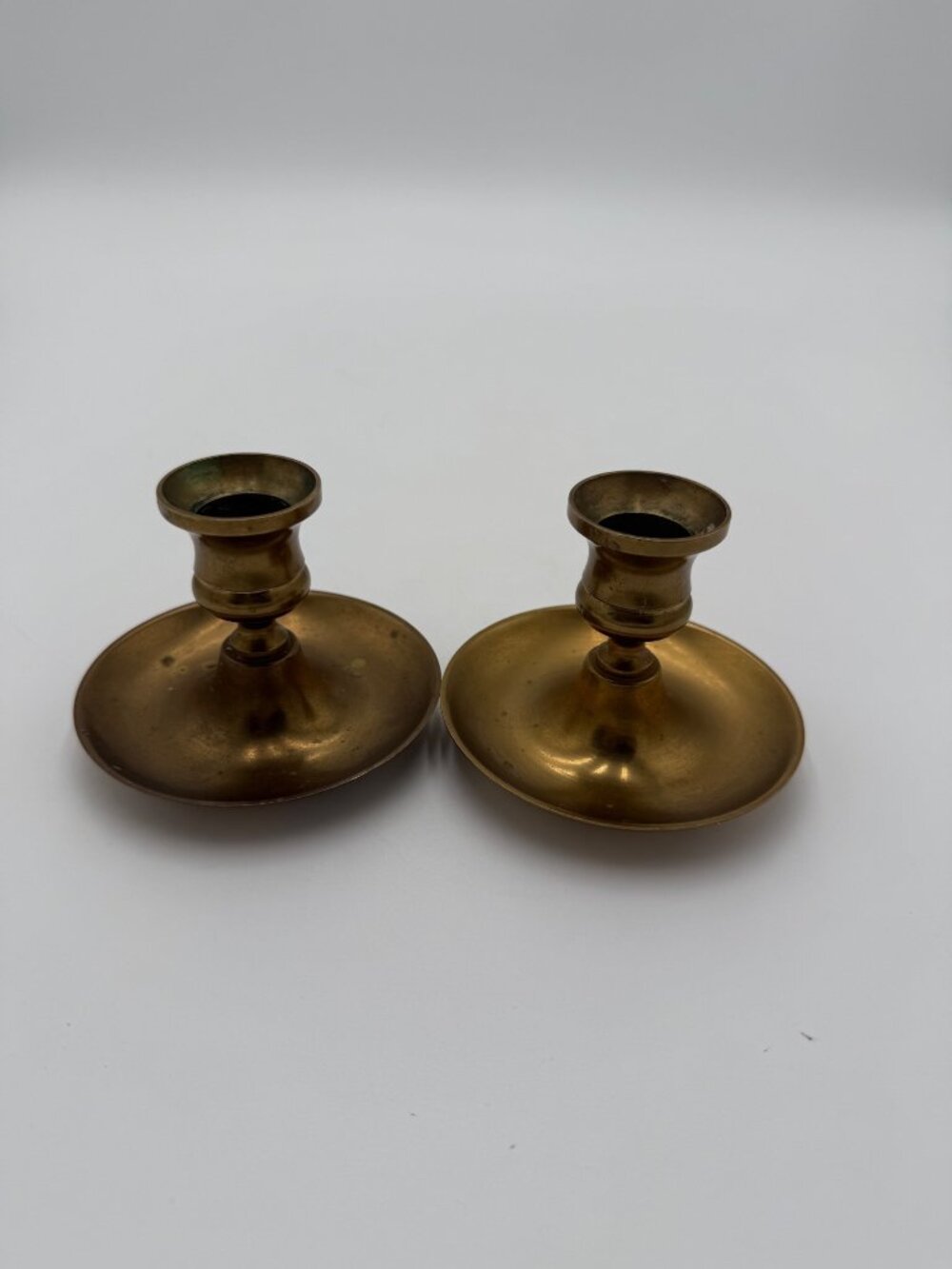 Vintage Brass Candle Holders Set Of 2 Round Base Taper Holders 3.5 Inches